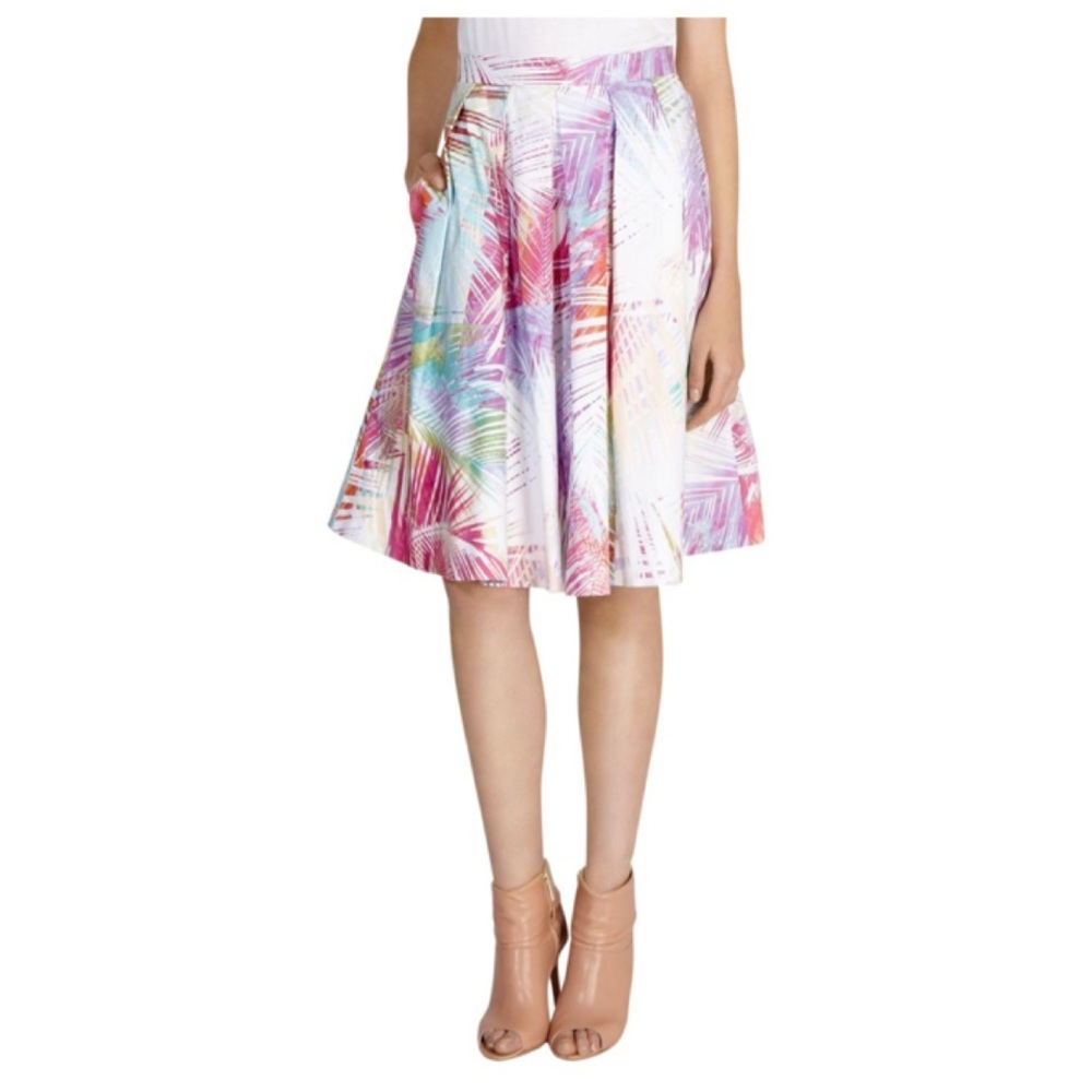Karen Millen Watercolor Paint Brushstroke Palm Tree Print Full Midi Skirt Size 8